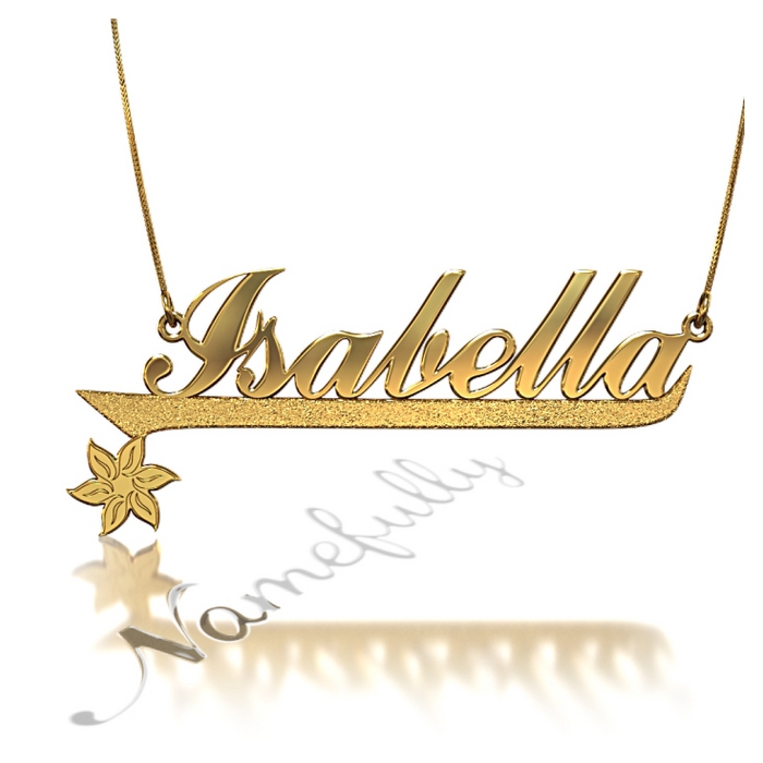 Customized Name Necklace with Sparkling Flower in 14k Yellow Gold - "Isabella" - 1