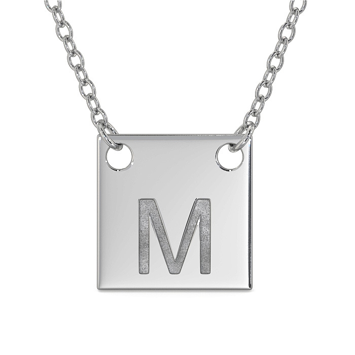 Square Necklace with Central Initials in Sterling Silver - 1
