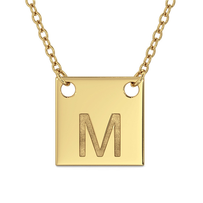 Square Necklace with Central Initials in 14k Yellow Gold - 1