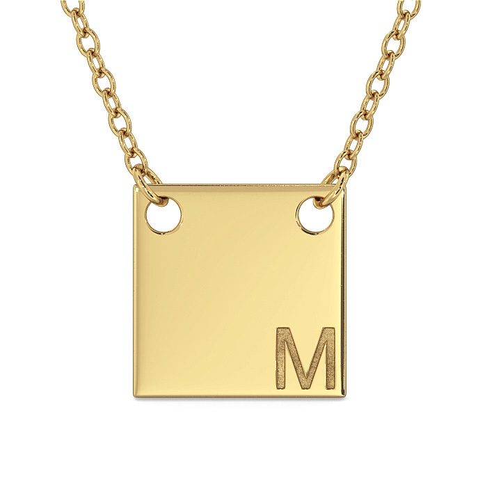 Square Necklace with Initials in Corner in 14k Yellow Gold - 1