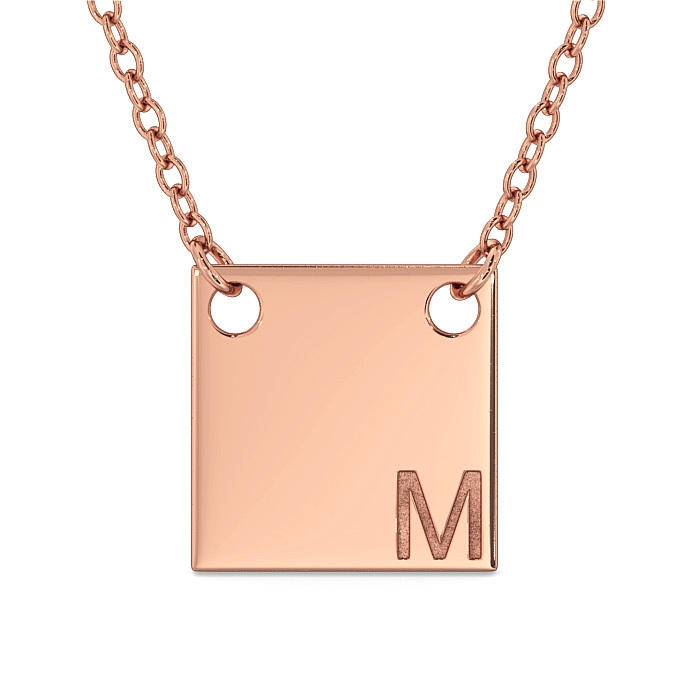 Square Necklace with Initials in Corner in 18k Rose Gold-Plating - 1