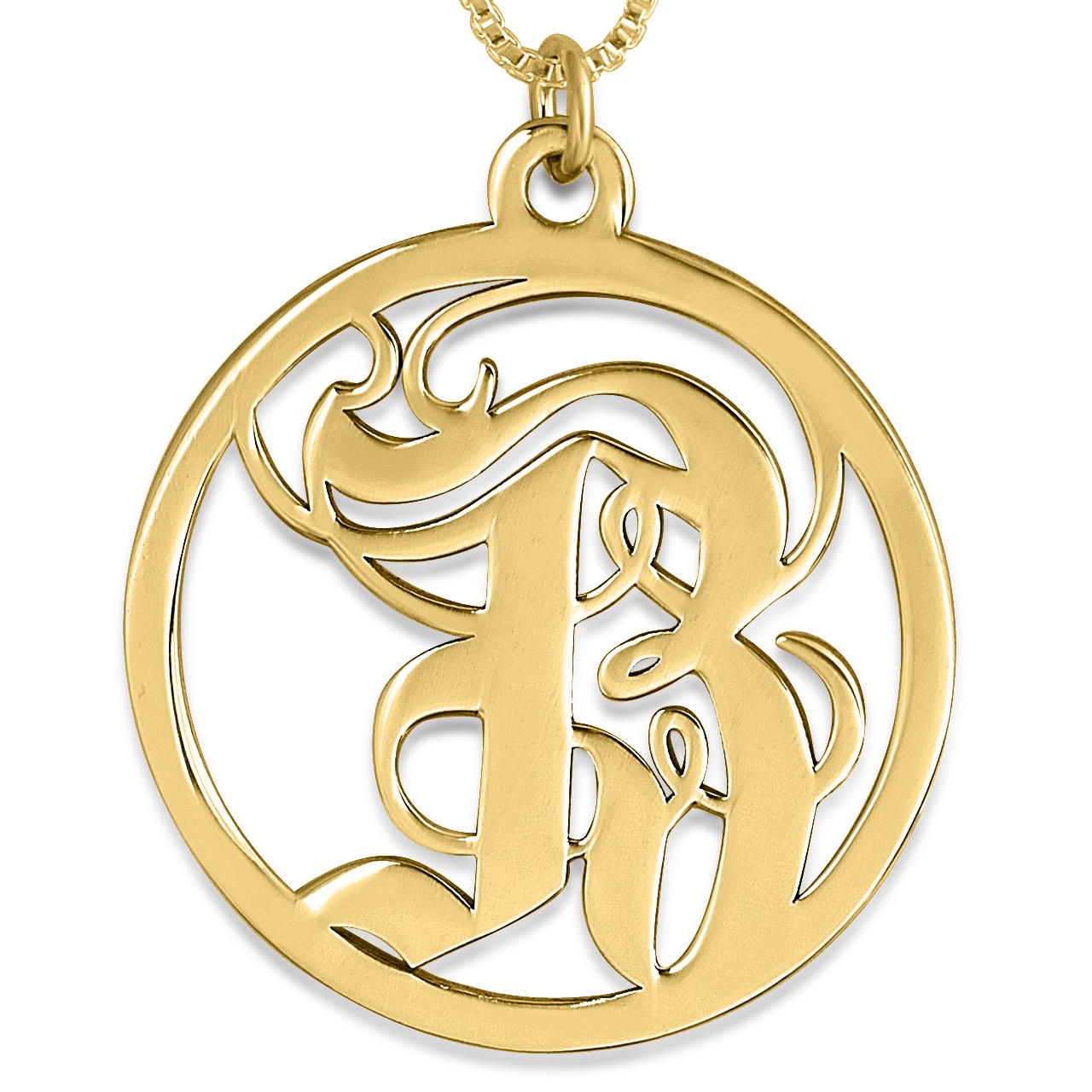 Old English Initial Pendant, 24k Gold Plated - 1