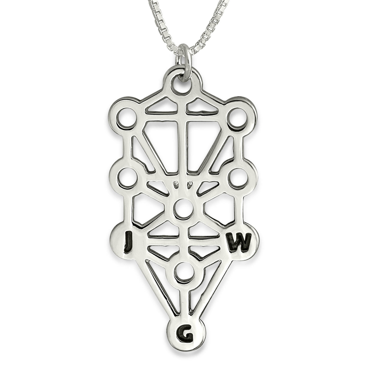 Silver Initials Necklace, Kabbalah, Three Letters - 1