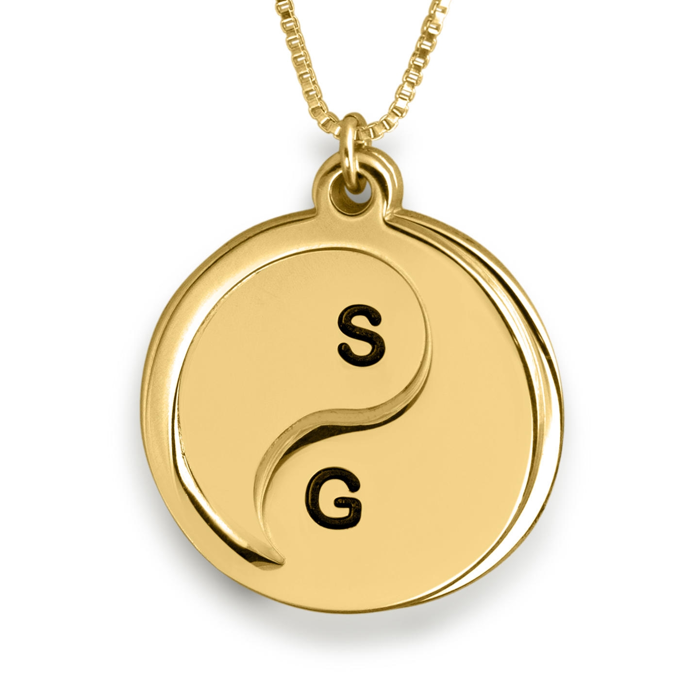 Yin Yang Double Initial Necklace, 24k Gold Plated - 1