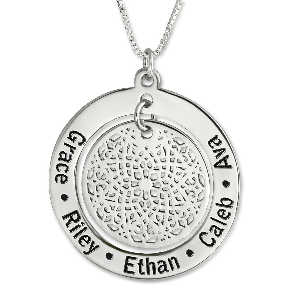 Mother's Name Necklace, Flowering Pendant, Sterling Silver - 1