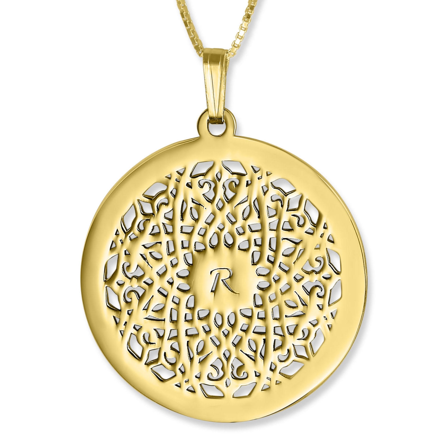 Celtic Flower Initial Pendant with Laser Cut Old English Single Initial,  24k Gold Plated - 1