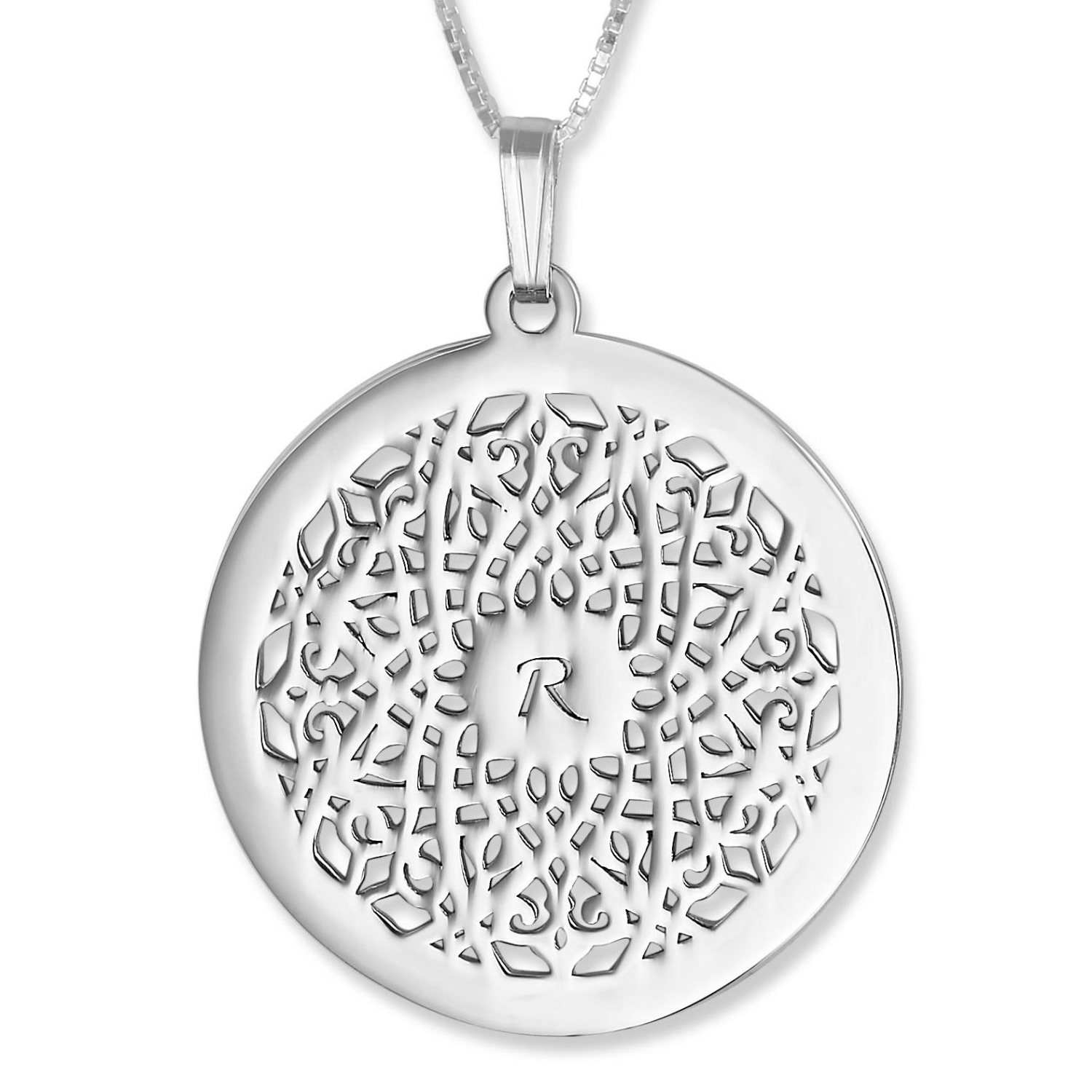 Celtic Flower Initial Pendant Laser-Cut Old English Initial, Sterling Silver - 1
