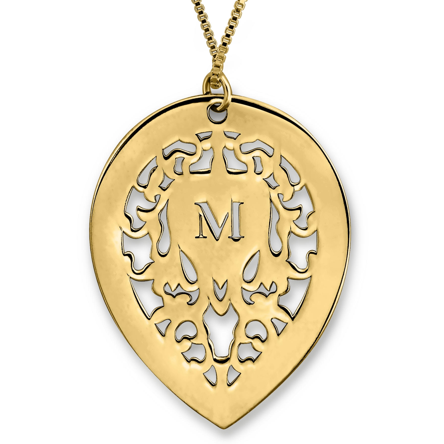 Initial Pendant, 24k Gold Plated, Teardrop Lace - 1