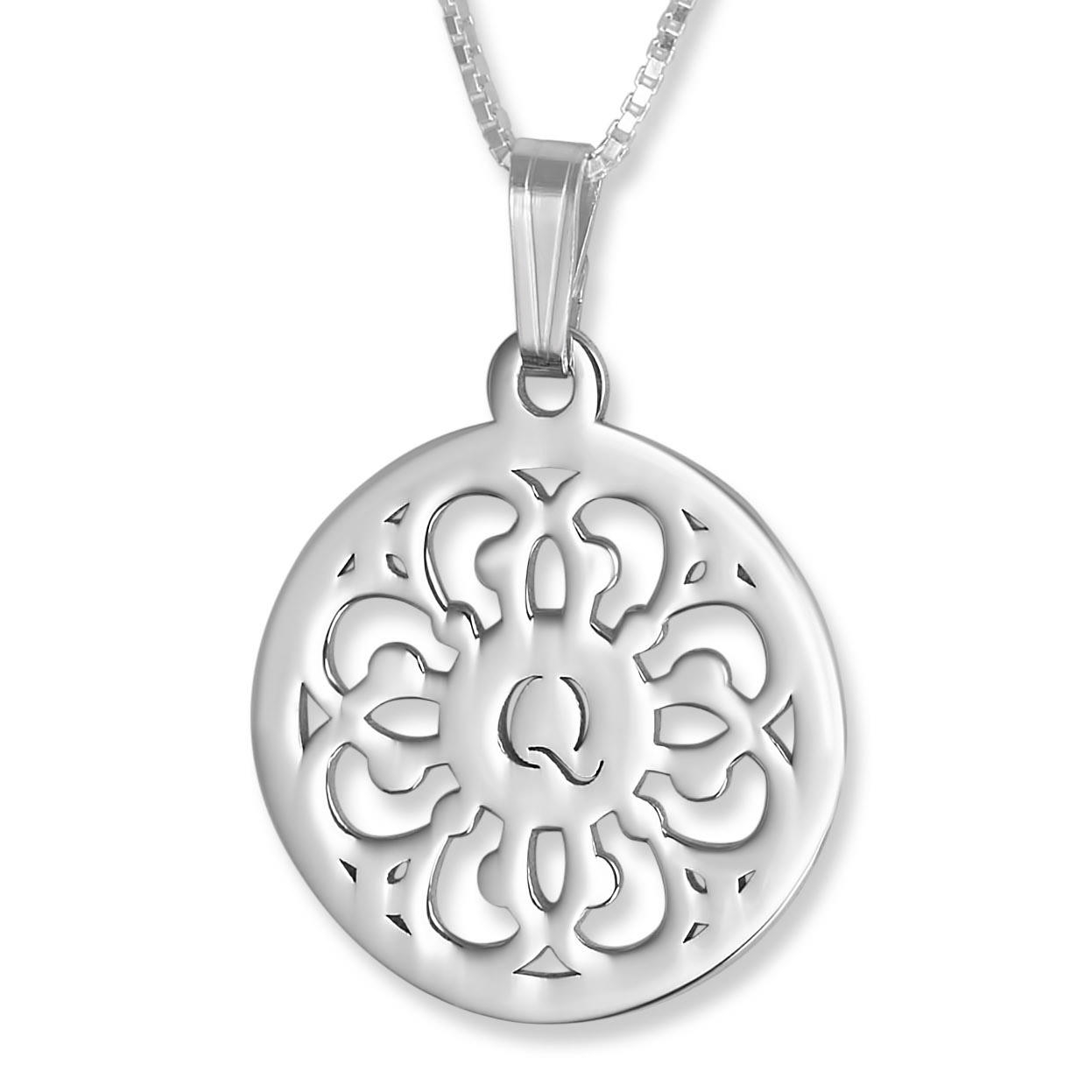 Flower Initial Necklace, Laser-Cut Pendant, Sterling Silver - 1