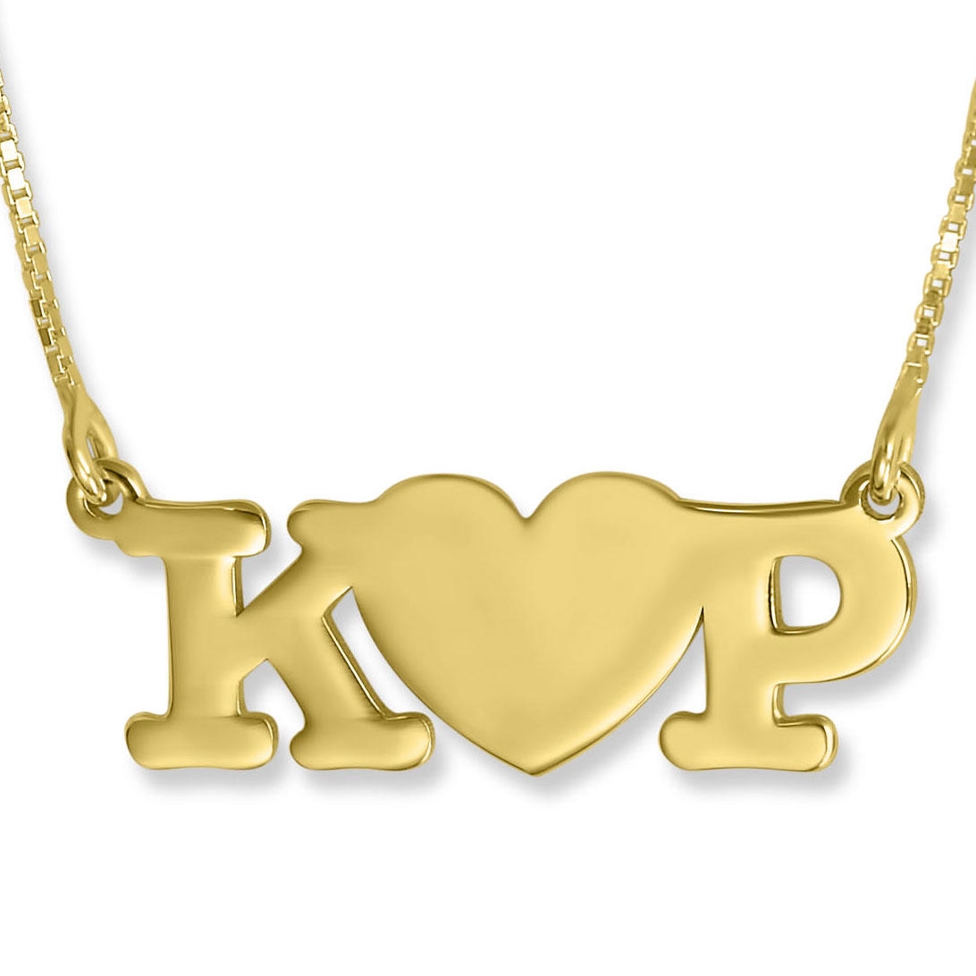 Couples Initial Necklace, Type Text Romance, 24k Gold Plated - 1