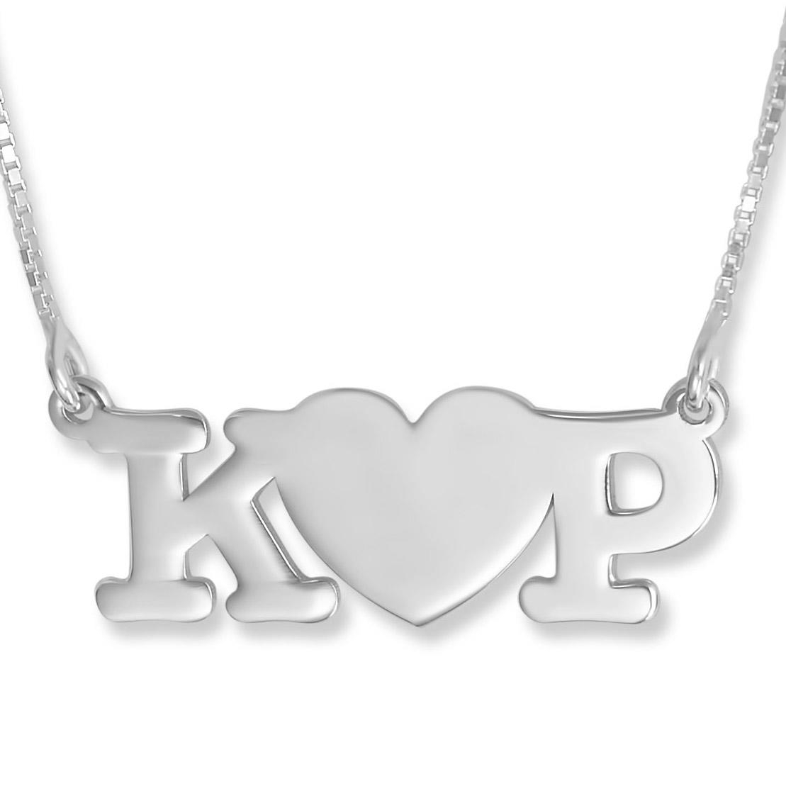 Couples Initials Necklace, Type Text, Sterling Silver - 1