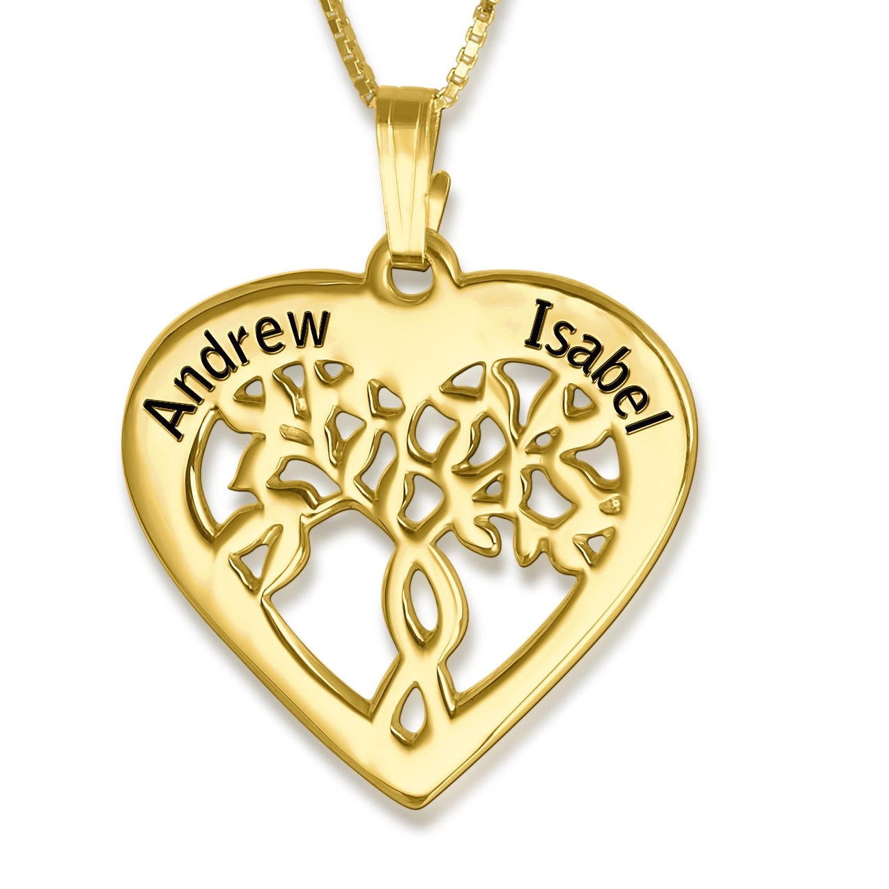 Couples Name Necklace, Tree of Life, 24k Gold Plated - 1