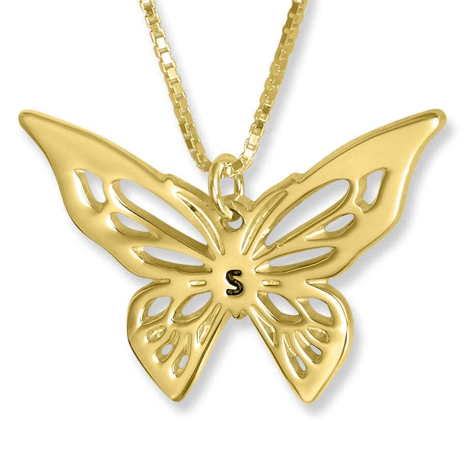 Butterfly Initial Pendant, 24k Gold Plated Silver - 1