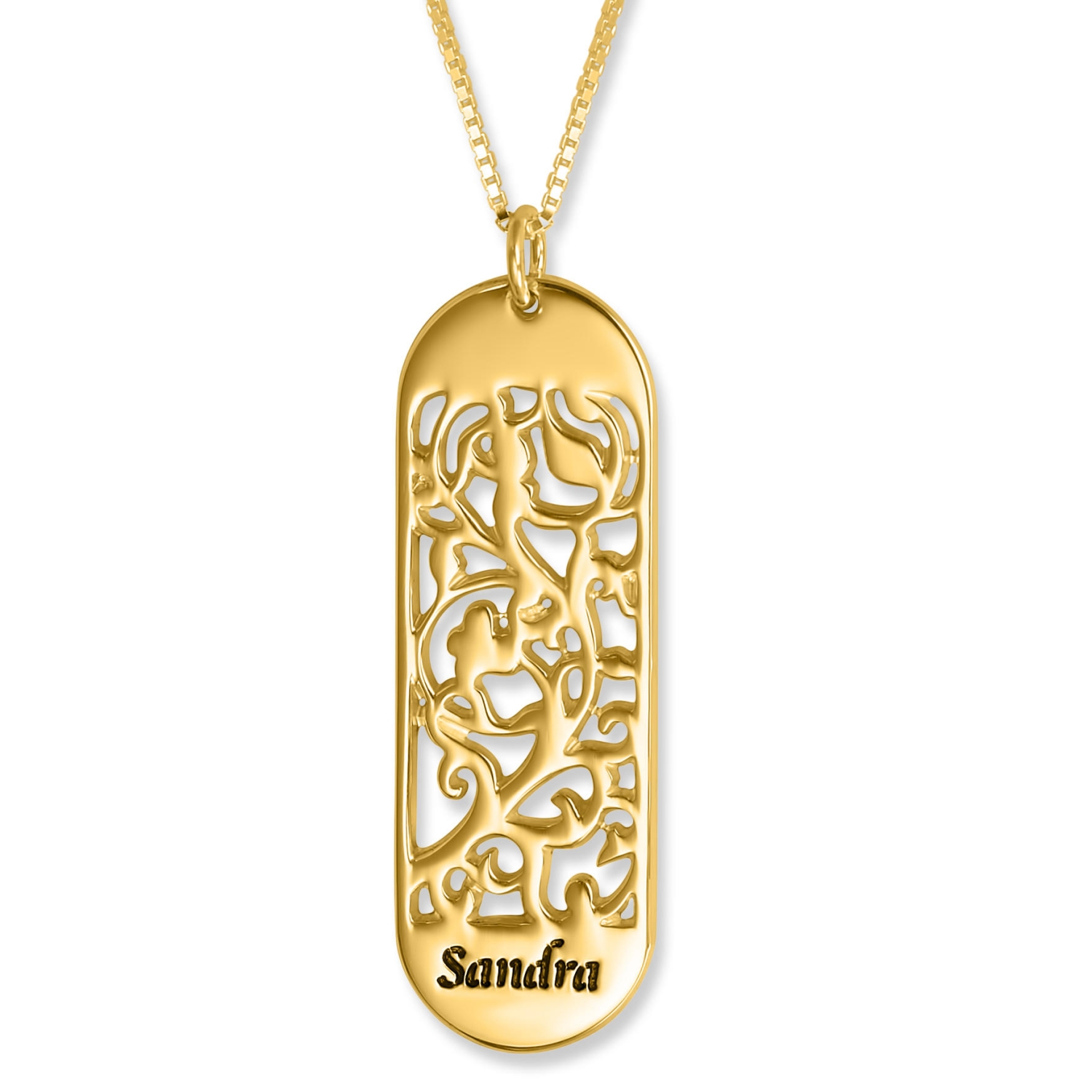 Elegant Lace Name Pendant, 24k Gold Plated Silver - 1