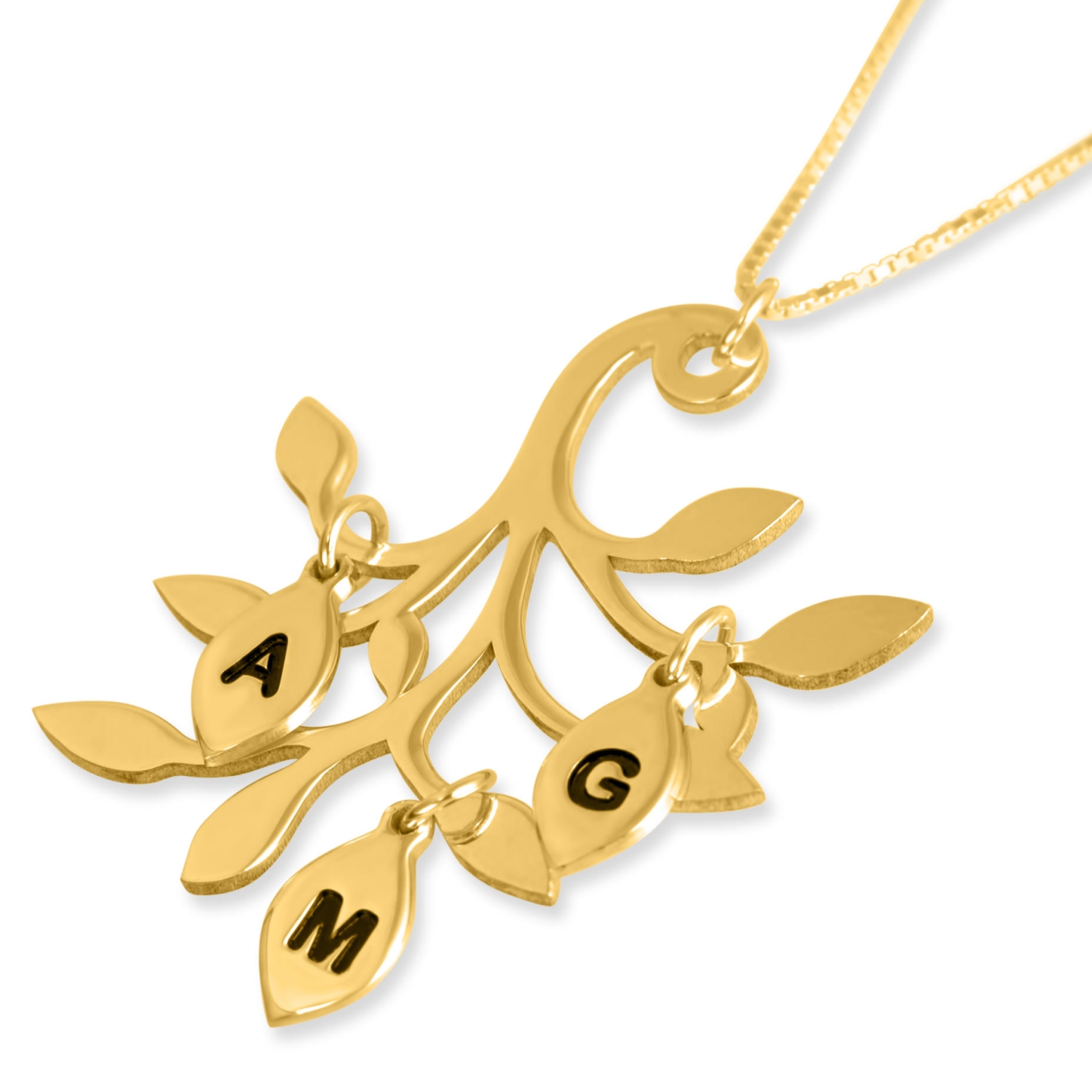Mother's Family Tree Pendant, 24k Gold Plated - 1
