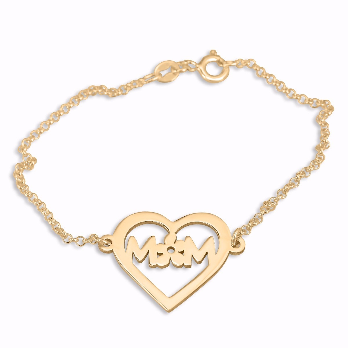 Double Thickness Gold-Plated Double Initials Heart and Flower Bracelet  - 1
