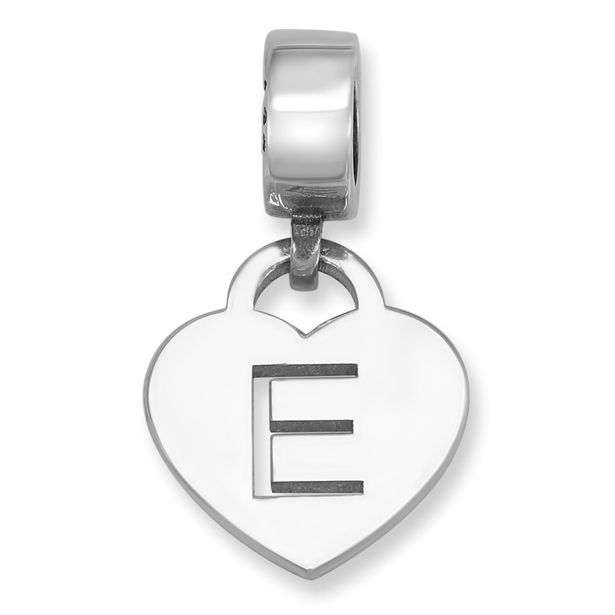 Sterling Silver Stencil Heart Cutout Single Initial Bracelet Charm - 1