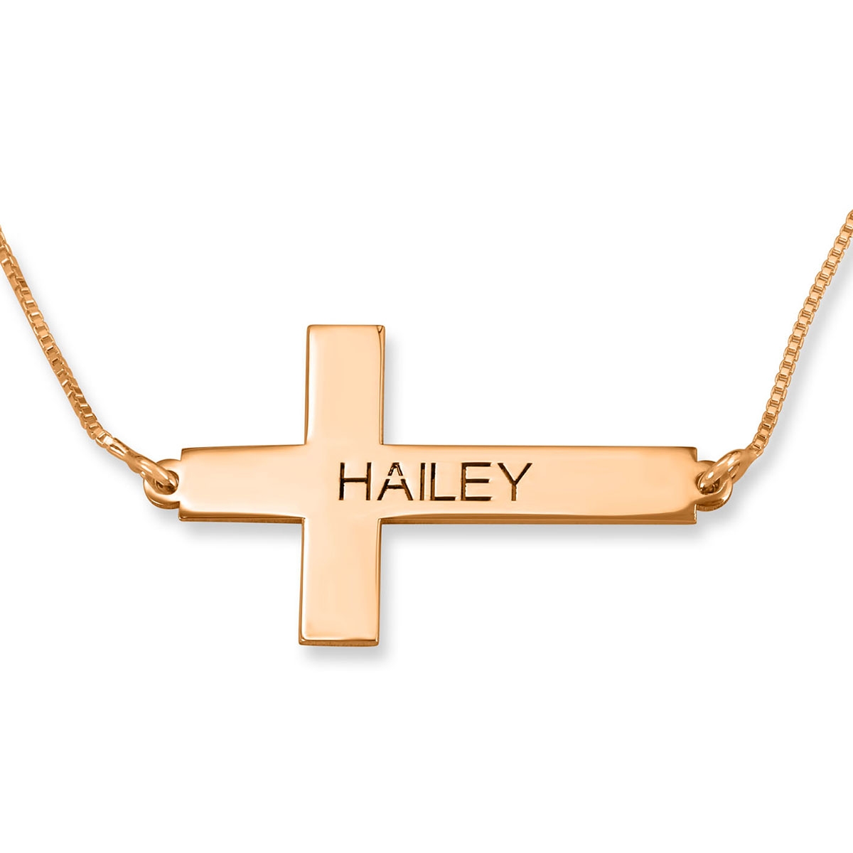 24k Rose Gold Plated Silver Roman Cross Personalized Bar Name Necklace - 1