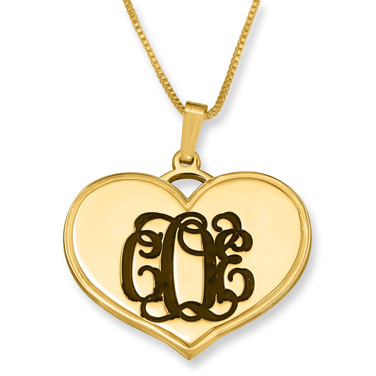 24k Gold Plated Engraved Monogram Three Initials Heart Necklace - 1