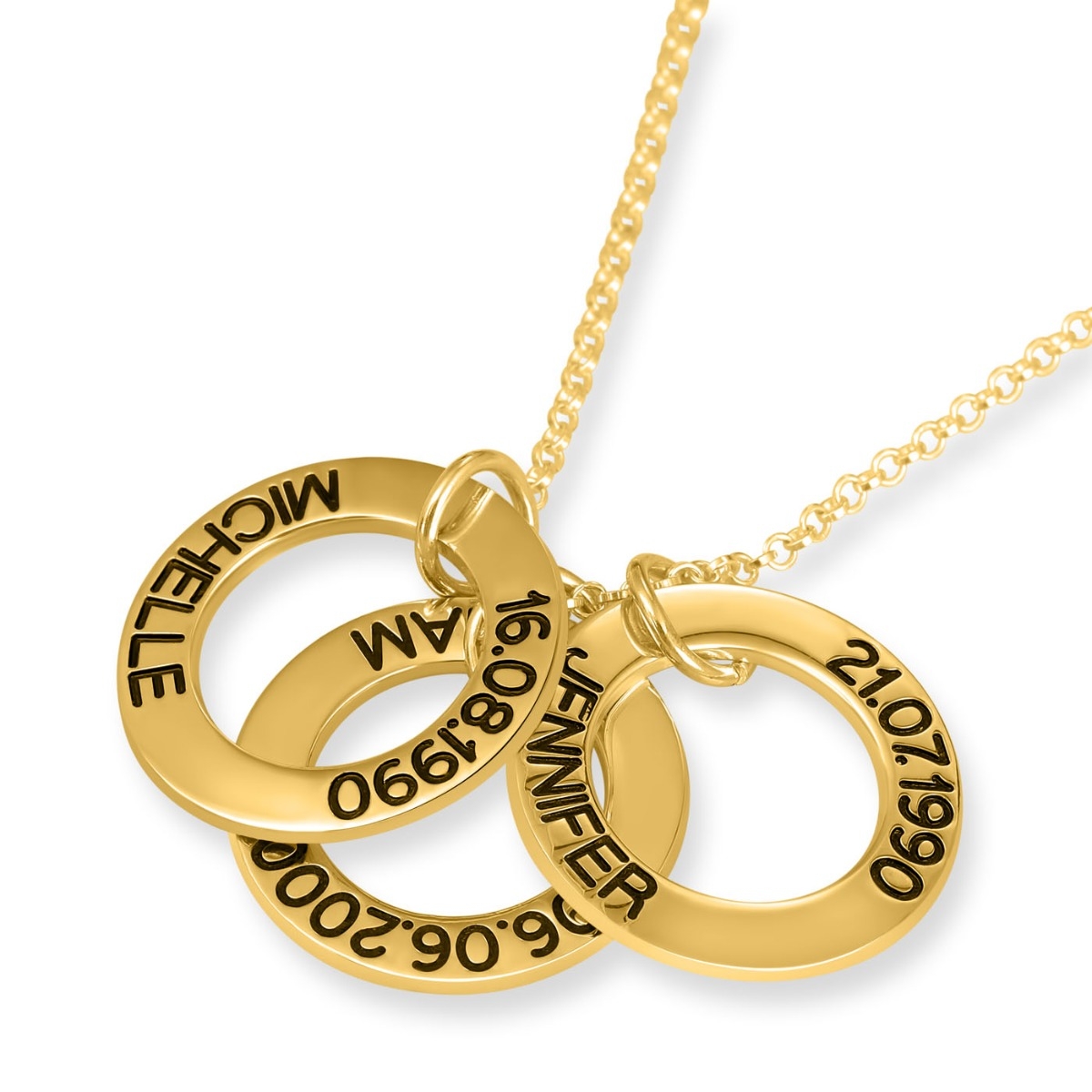 24k Gold Plated Silver Birth Date and Names Personalized Rings Family Necklace (Up to 5 Names) - 1