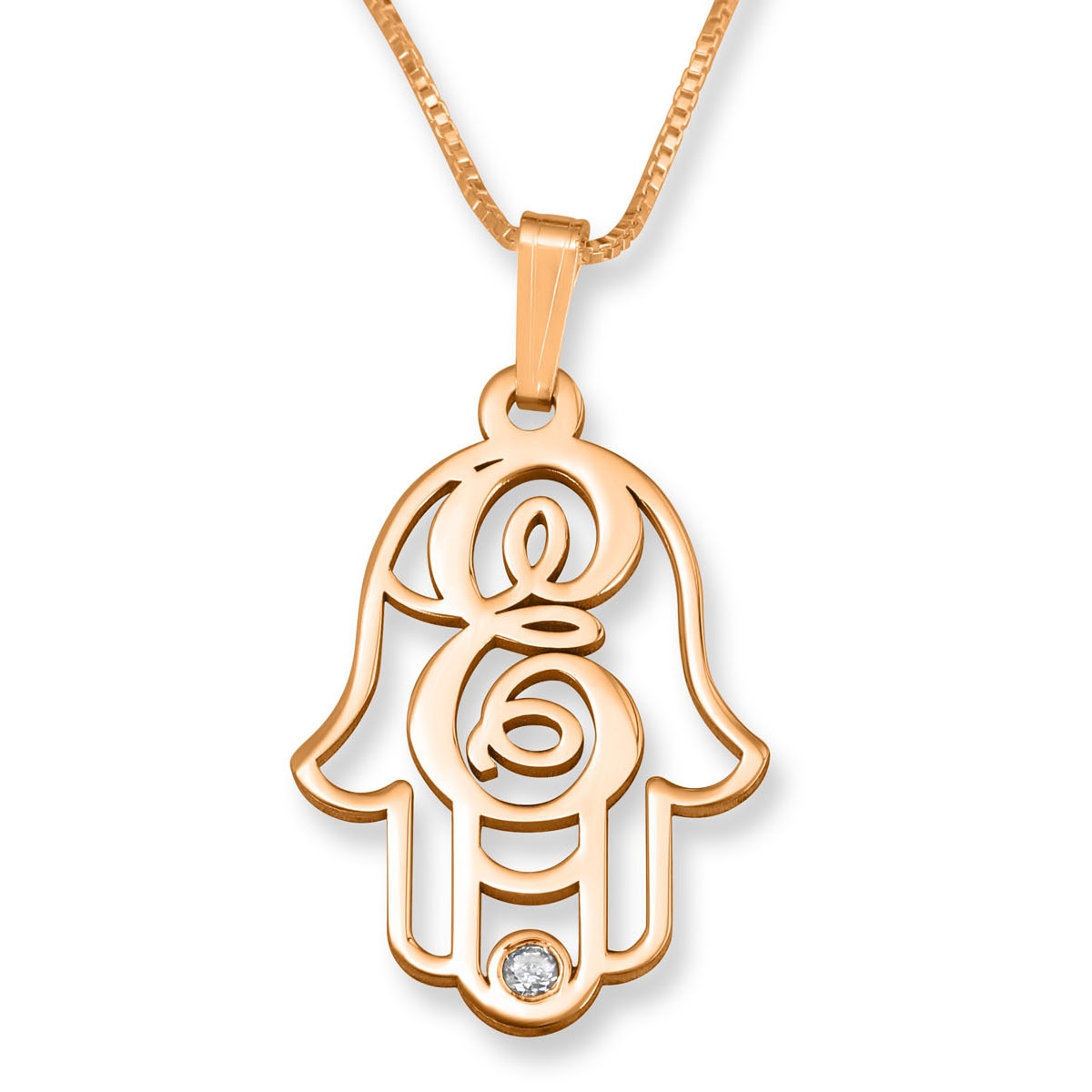 24k Rose Gold Plated Double Thickness Hamsa Initial Birthstone Necklace - 1