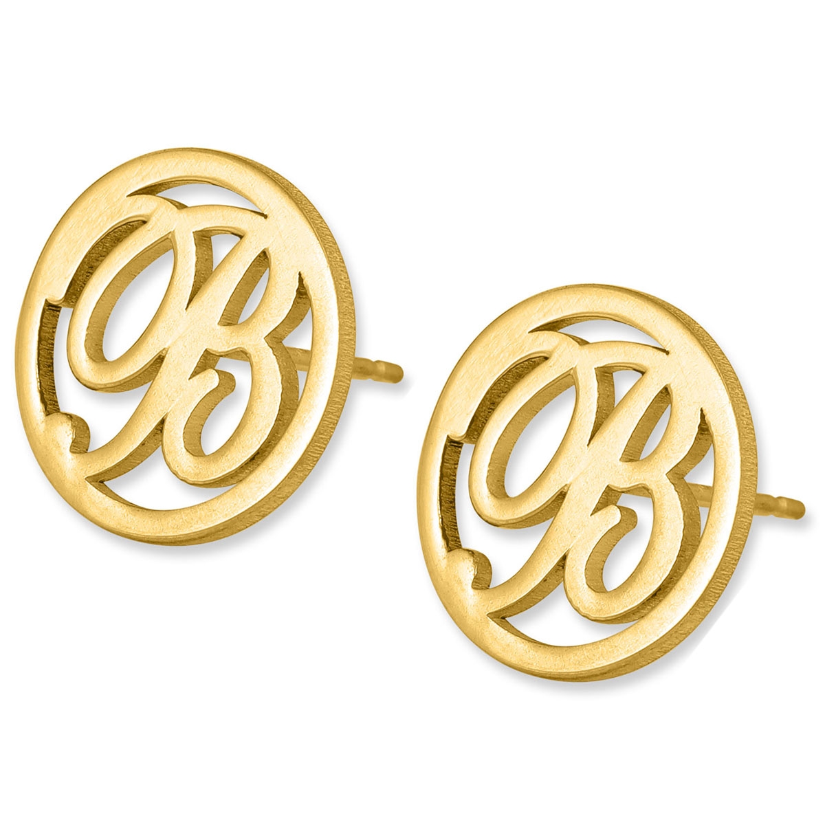 24k Gold Plated Silver Circular Personalized Initials Stud Earrings - 1