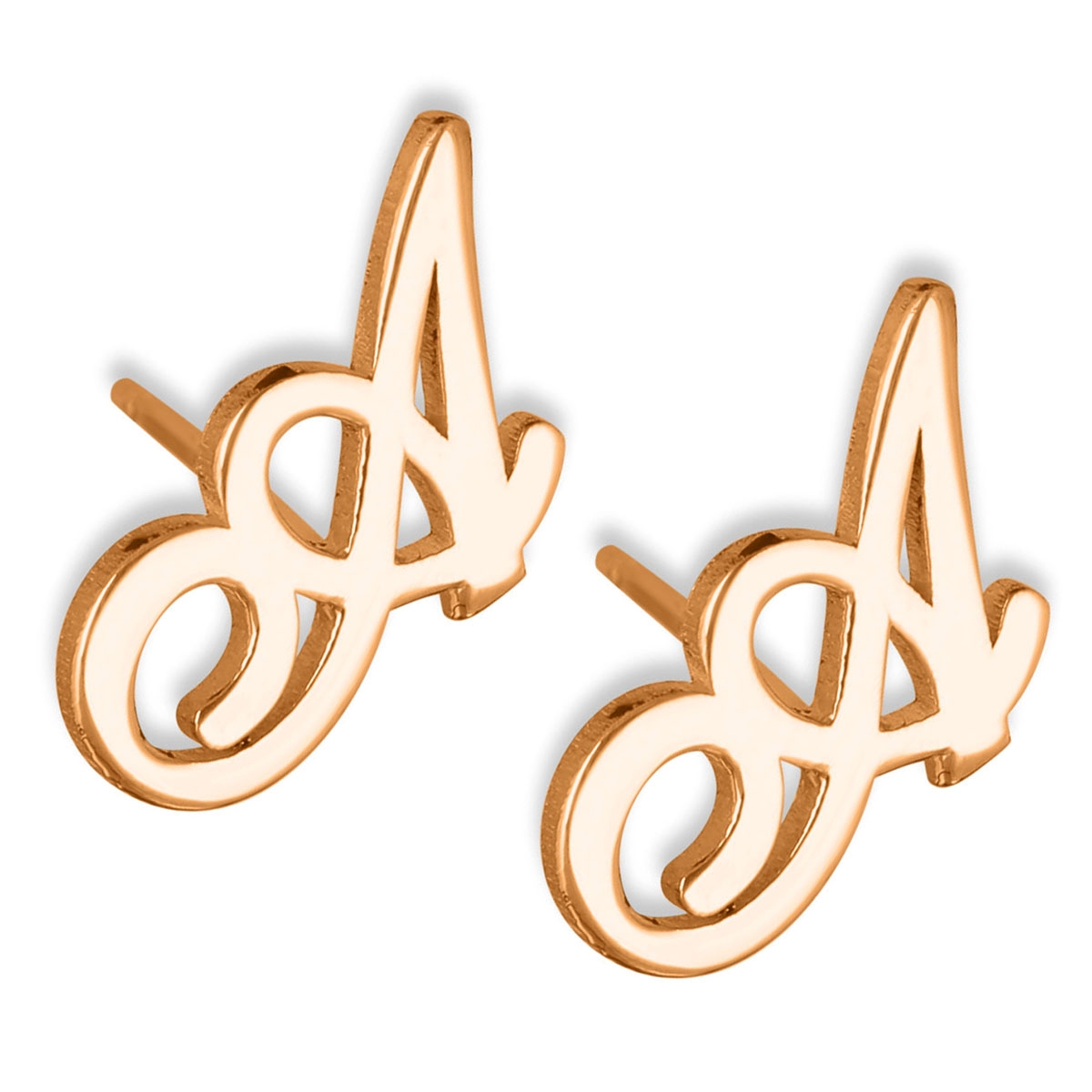 24k Rose Gold Plated Silver Allegro Font Personalized Initials Stud Earrings - 1