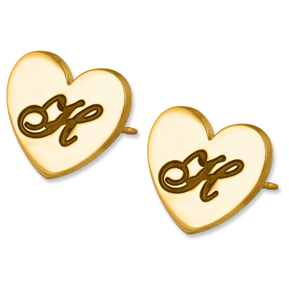 24k Gold Plated Silver Love Heart Personalized Initials Stud Earrings-Cursive Font - 1