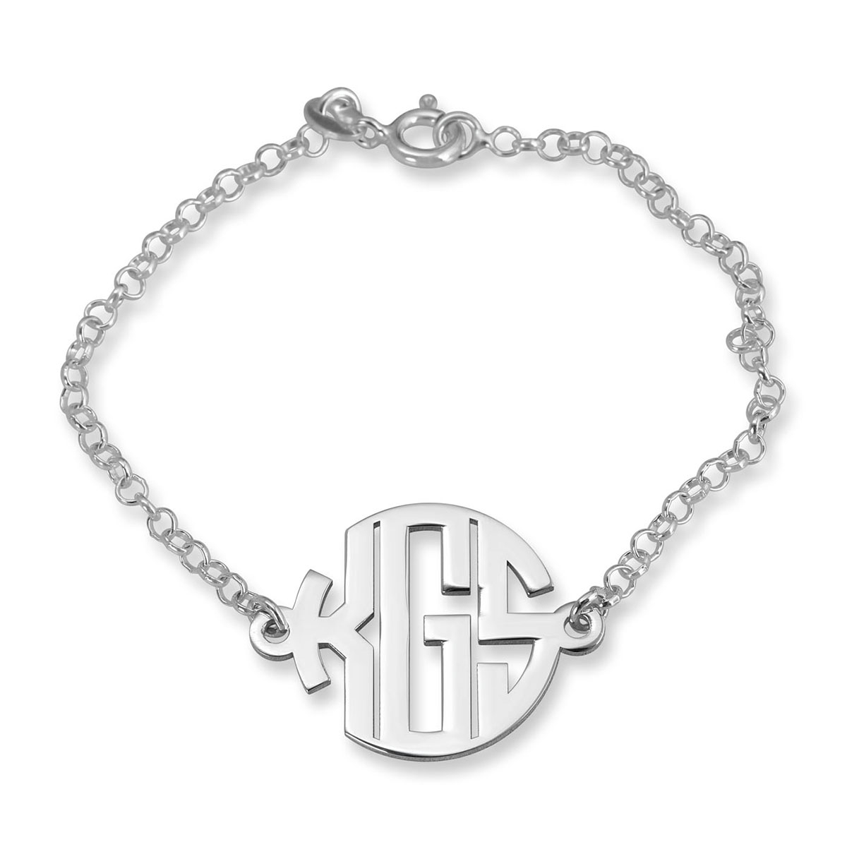 Sterling Silver Bold Font Monogram Triple Initial Personalized Bracelet - 1