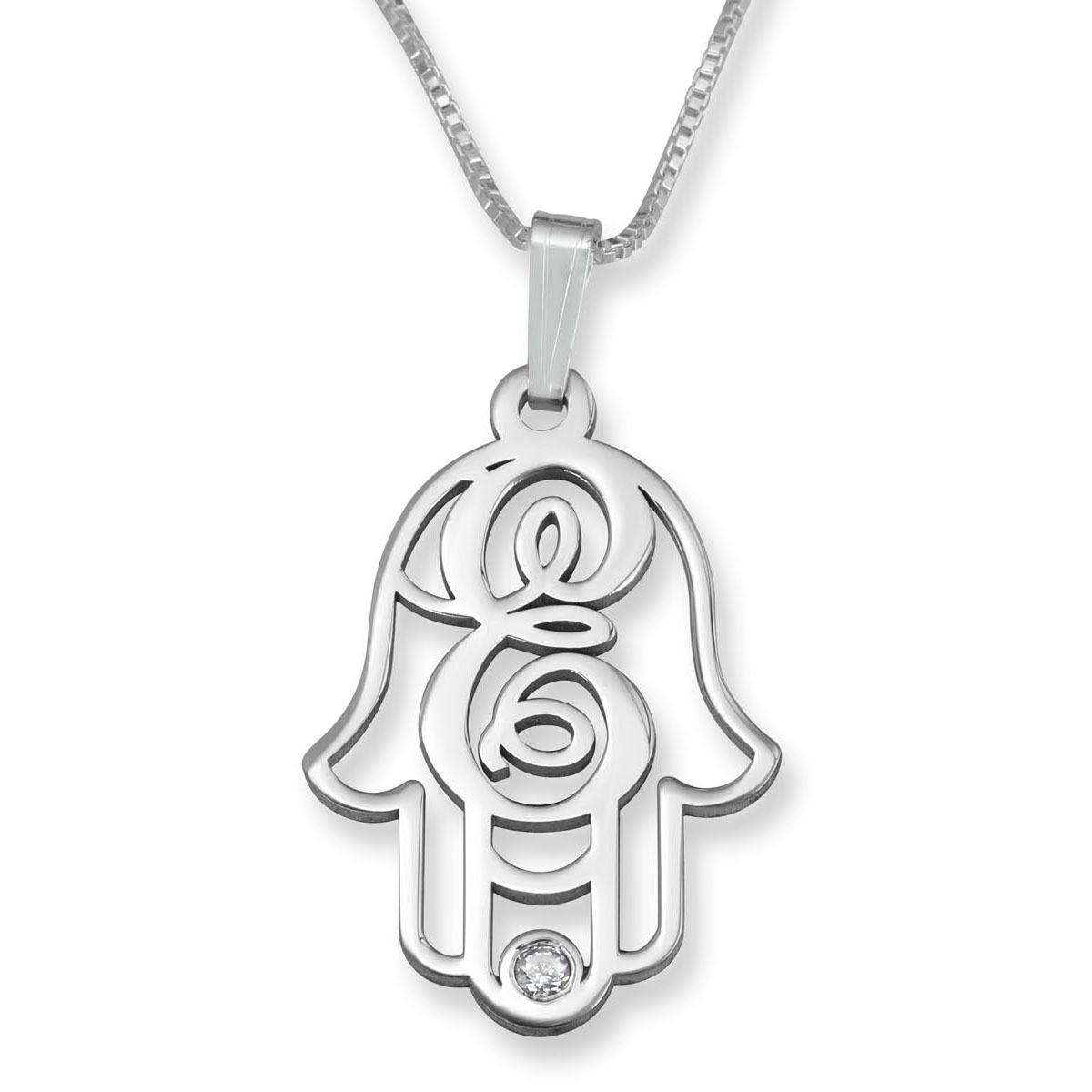 Sterling Silver Double Thickness Hamsa Birthstone Initial Necklace - 1