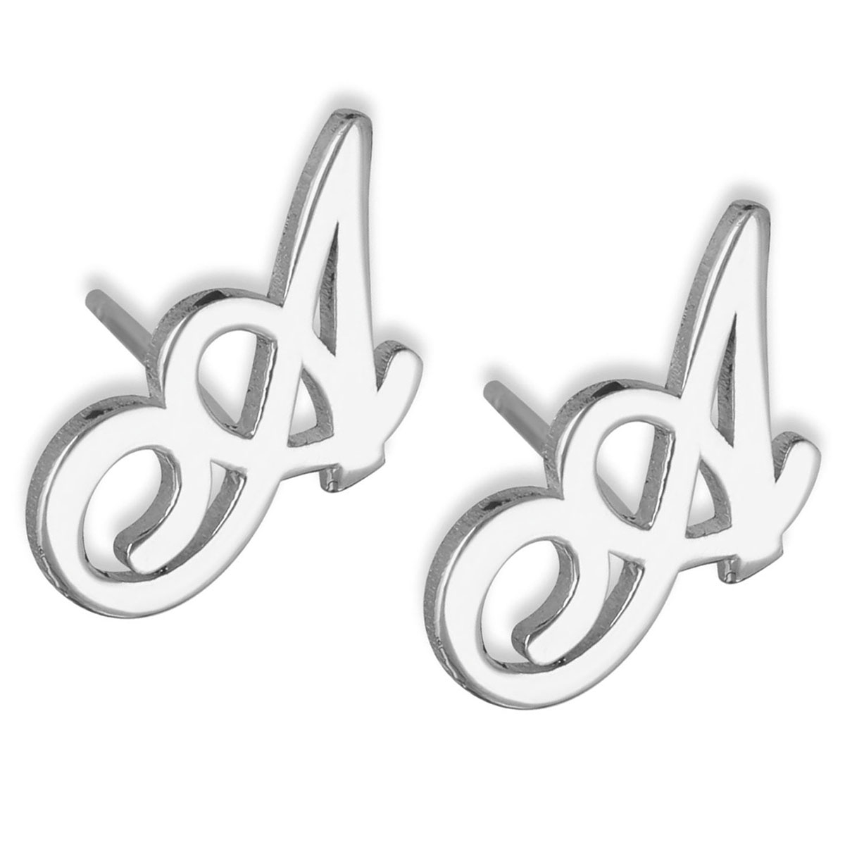 Sterling Silver Allegro Font Personalized Initials Stud Earrings - 1