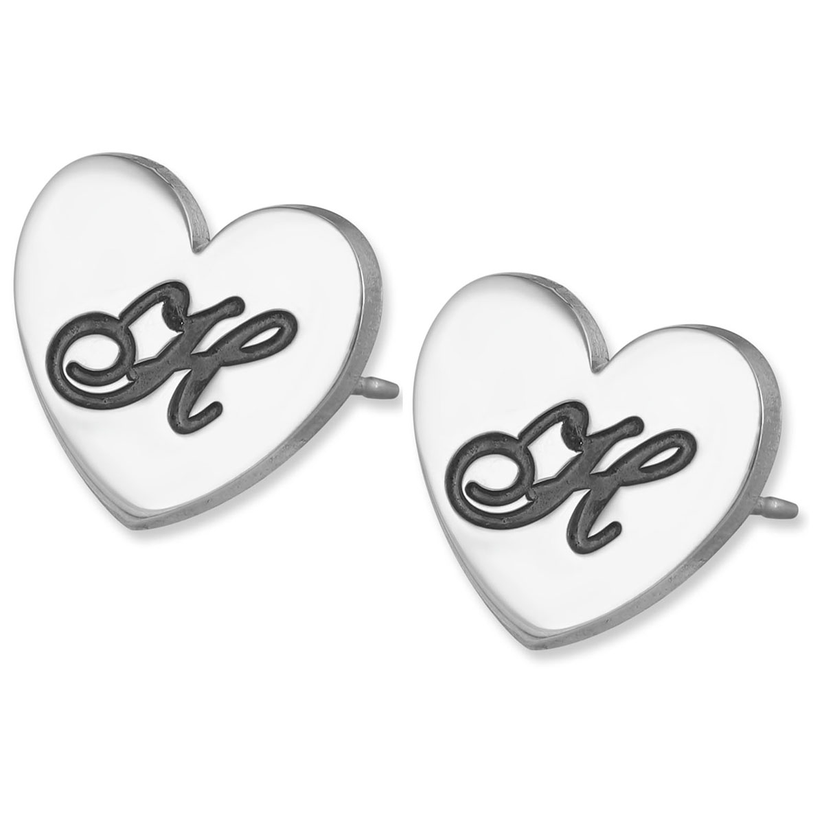 Sterling Silver Love Heart Personalized Initials Stud Earrings-Cursive Font - 1